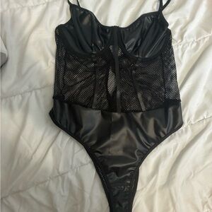 Black Mesh and Satin Bodysuit